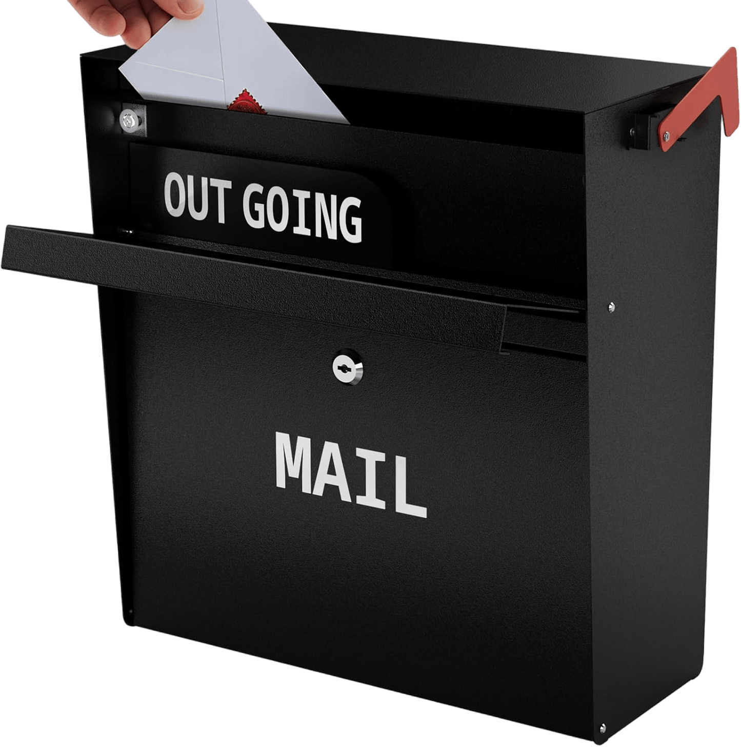Wall Mounted Locking Mailbox – Weatherproof Steel, Outgoing Slot, Key Lock, Red Flag