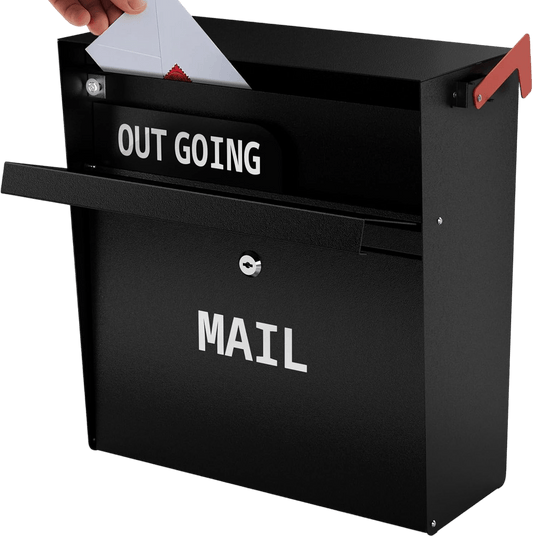 Wall Mounted Locking Mailbox – Weatherproof Steel, Outgoing Slot, Key Lock, Red Flag