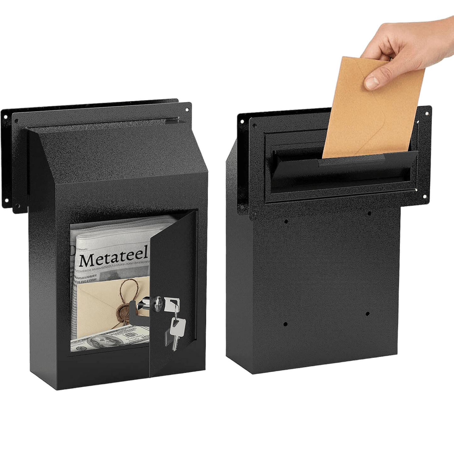 Door Drop Box with Lock and Rear Access – Steel Through-Door Mailbox