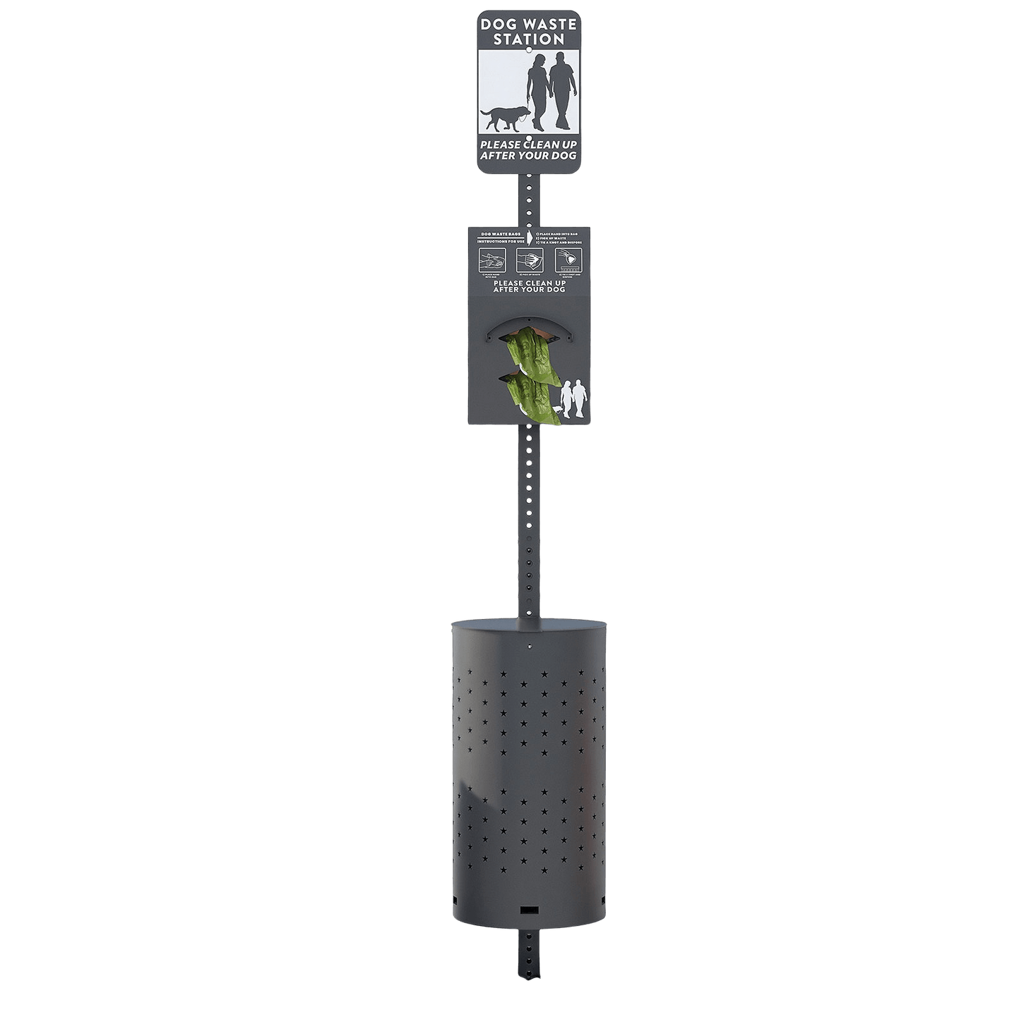 Black Outdoor Dog Waste Station – Rustproof Aluminum, 10 Gallon Bin, Bags & Liners Included