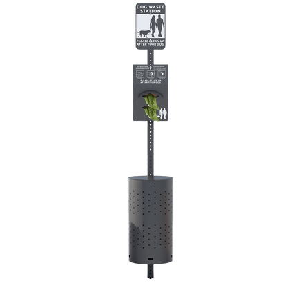 Black Outdoor Dog Waste Station – Rustproof Aluminum, 10 Gallon Bin, Bags & Liners Included