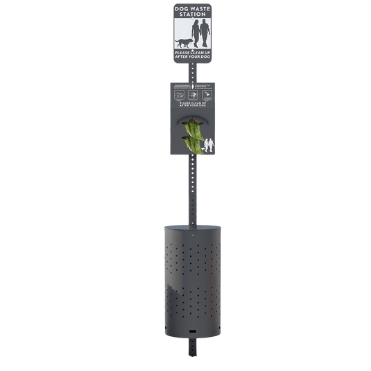 Black Outdoor Dog Waste Station – Rustproof Aluminum, 10 Gallon Bin, Bags & Liners Included