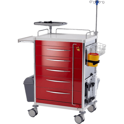 All-Aluminum Medical Crash Cart – Mobile Emergency Trolley with Drawers, IV Pole, CPR Board, Oxygen Holder