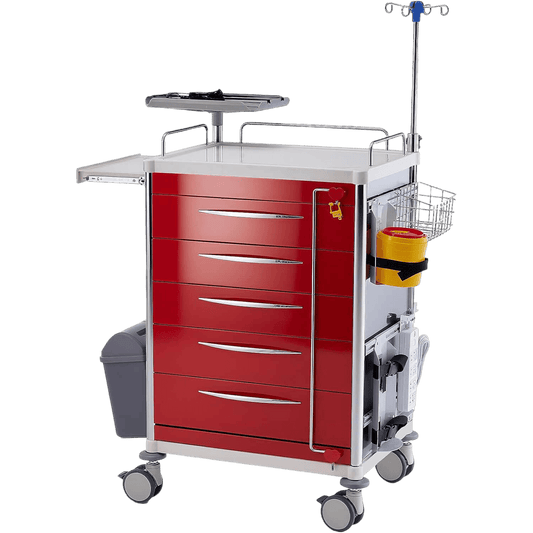 All-Aluminum Medical Crash Cart – Mobile Emergency Trolley with Drawers, IV Pole, CPR Board, Oxygen Holder