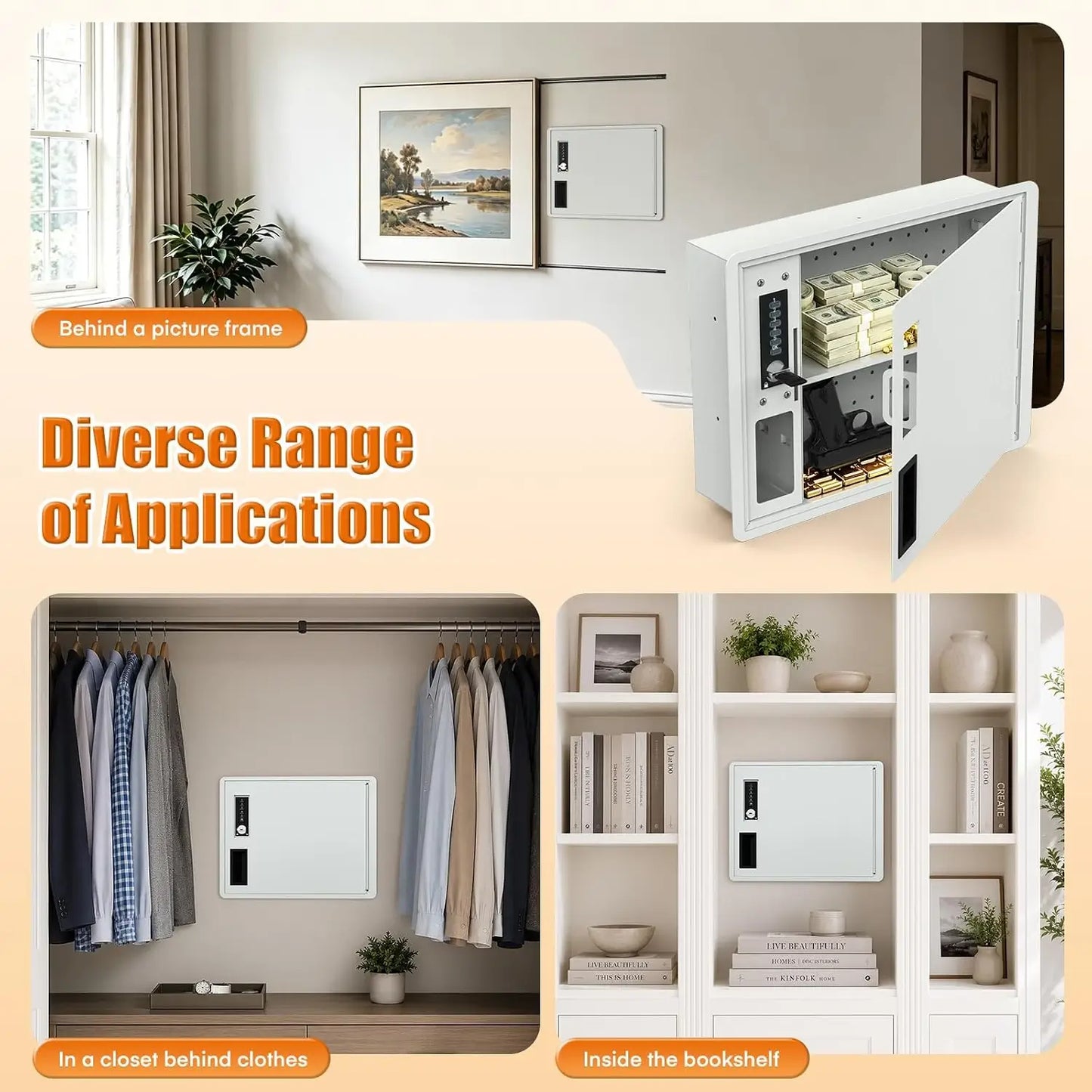White Hidden Wall Safe for Bedroom & Home | Keypad Lock