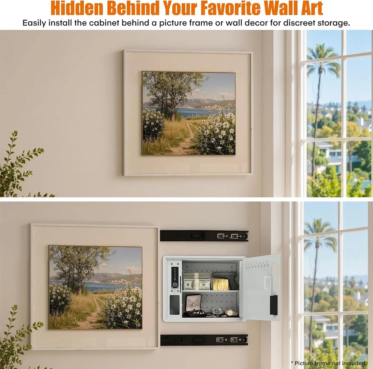 White Hidden Wall Safe for Bedroom & Home | Keypad Lock