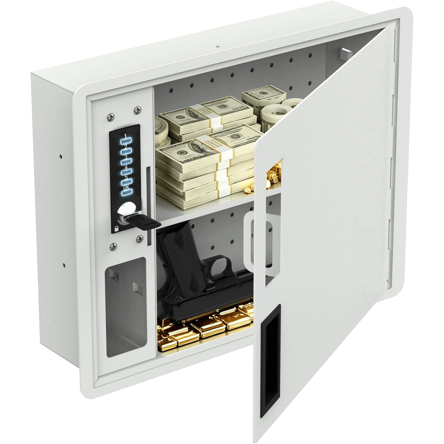 White Hidden Wall Safe for Bedroom & Home | Keypad Lock