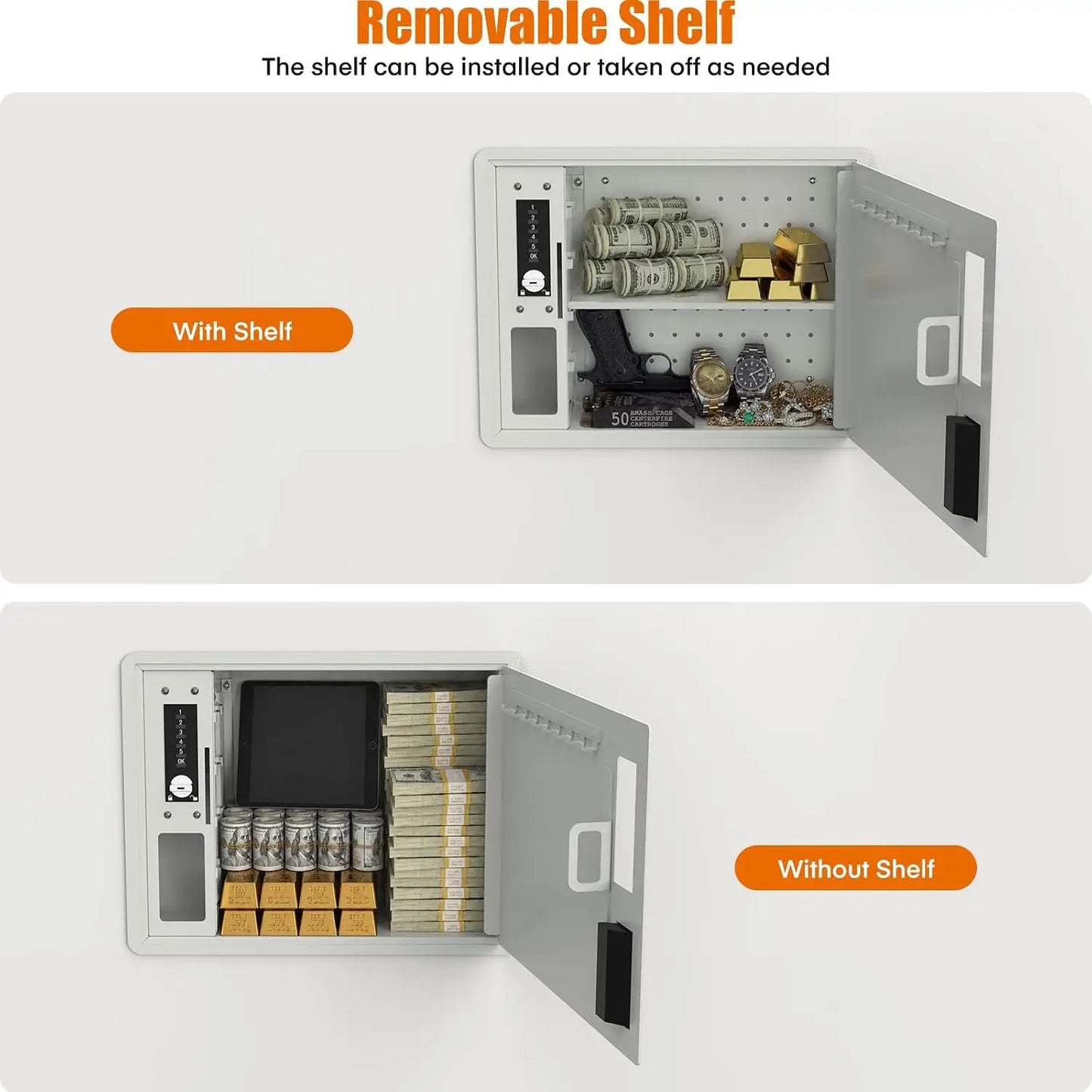 White Hidden Wall Safe for Bedroom & Home | Keypad Lock