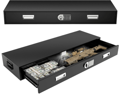 Under Bed Gun Safe Drawer for Rifles & Pistols – Long Storage Case for Home or Car