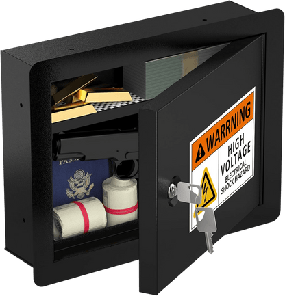 Hidden In‑Wall Safe – Keyed Recessed Lock Box, Fits 16" Studs, for Cash, Firearms & Documents (Black)