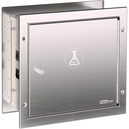 Recessed Stainless Steel Specimen Pass Thru Cabinet – Dual Access Doors, Pass Tray
