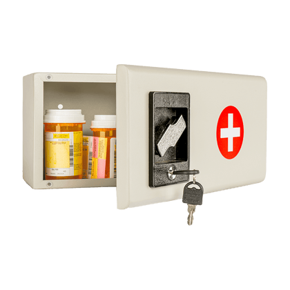 Wall Mounted Medicine Lock Box with Key – First Aid Cabinet for Home & School