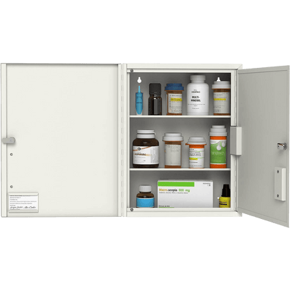 Locking Medicine Cabinet with Double Doors – Wall-Mount Steel Drug Cabinet