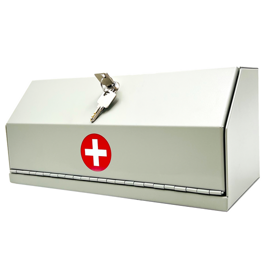 M-MC-2 - Lock Box for Medication Lock Box with Key - Wall Mounted Locking First Aid Medicine Cabinet, Secured Prescription Storage for Peace of Mind Around Kids at Home, School