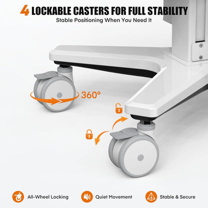 Height Adjustable Medical Cart with Scanner Holder for Dental Clinics & Medical Offices