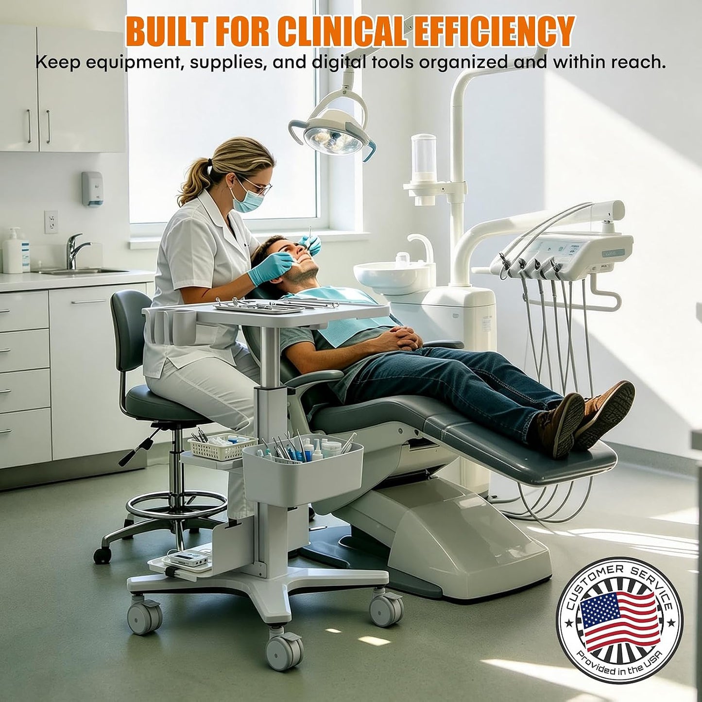 Height Adjustable Medical Cart with Scanner Holder for Dental Clinics & Medical Offices