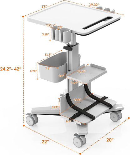 Height Adjustable Medical Cart with Scanner Holder for Dental Clinics & Medical Offices