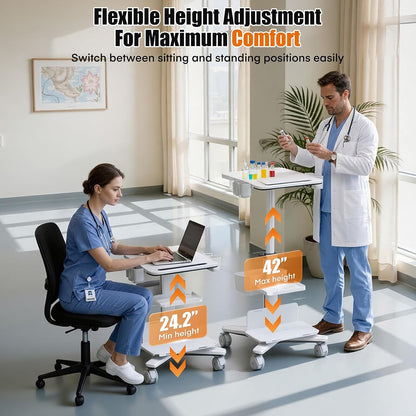Height Adjustable Medical Cart with Scanner Holder for Dental Clinics & Medical Offices