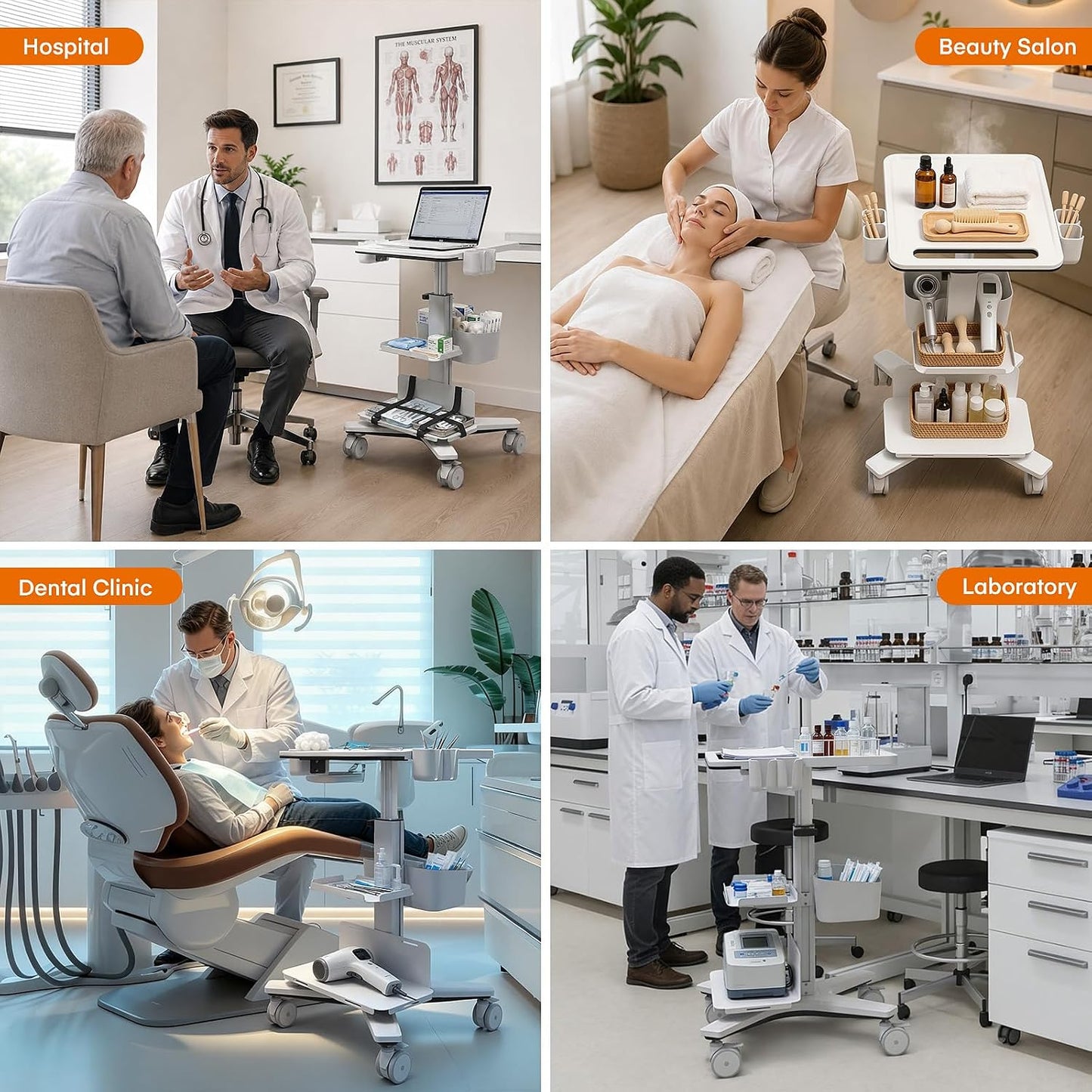 Height Adjustable Medical Cart with Scanner Holder for Dental Clinics & Medical Offices