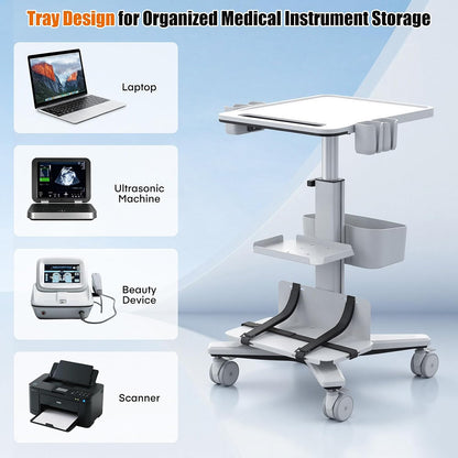 Height Adjustable Medical Cart with Scanner Holder for Dental Clinics & Medical Offices
