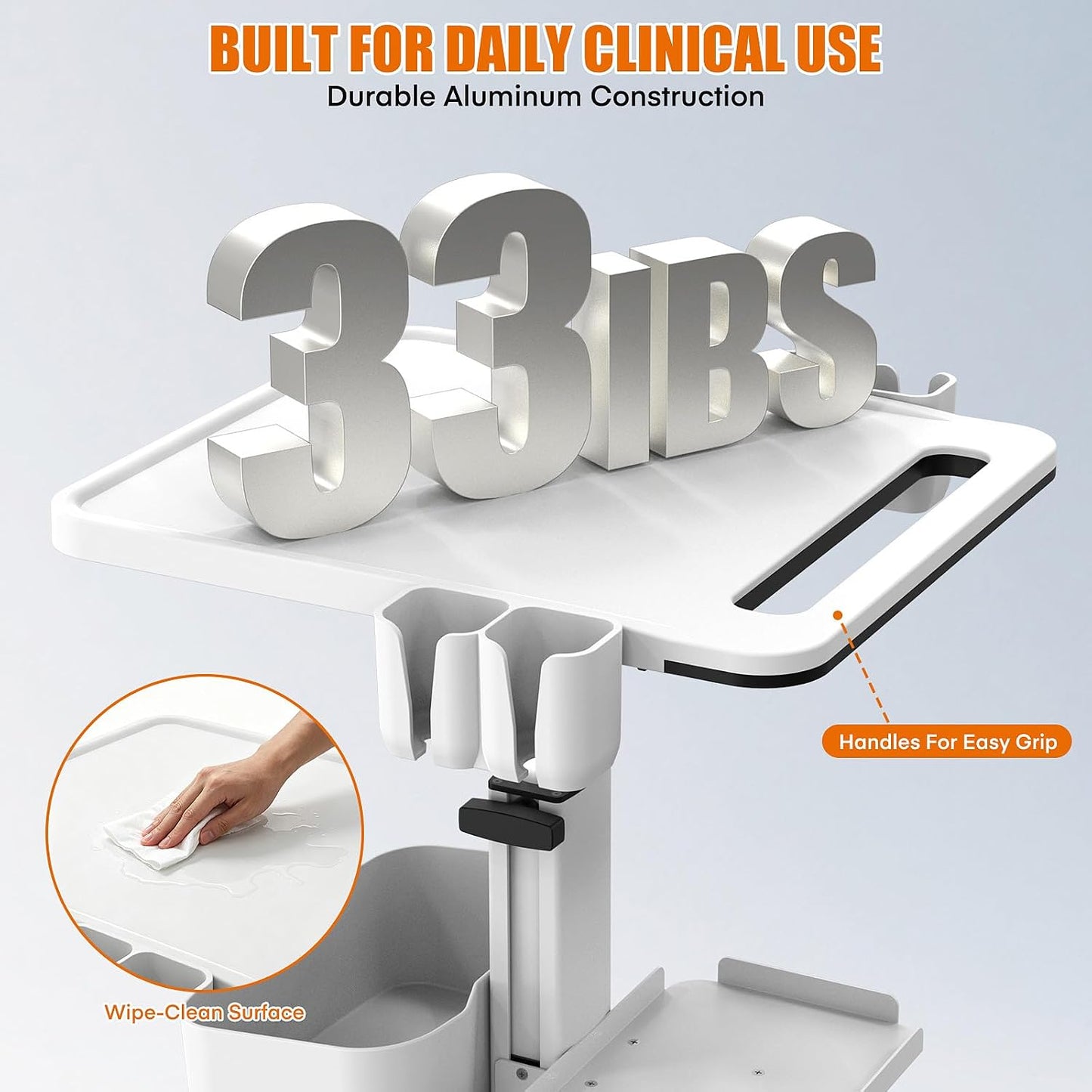 Height Adjustable Medical Cart with Scanner Holder for Dental Clinics & Medical Offices