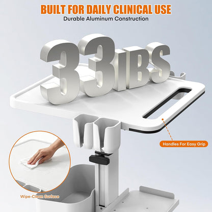 Height Adjustable Medical Cart with Scanner Holder for Dental Clinics & Medical Offices