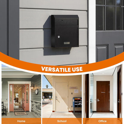 Wall‑Mount Locking Mailbox — Heavy‑Duty Key‑Drop, Anti‑Theft (Black)