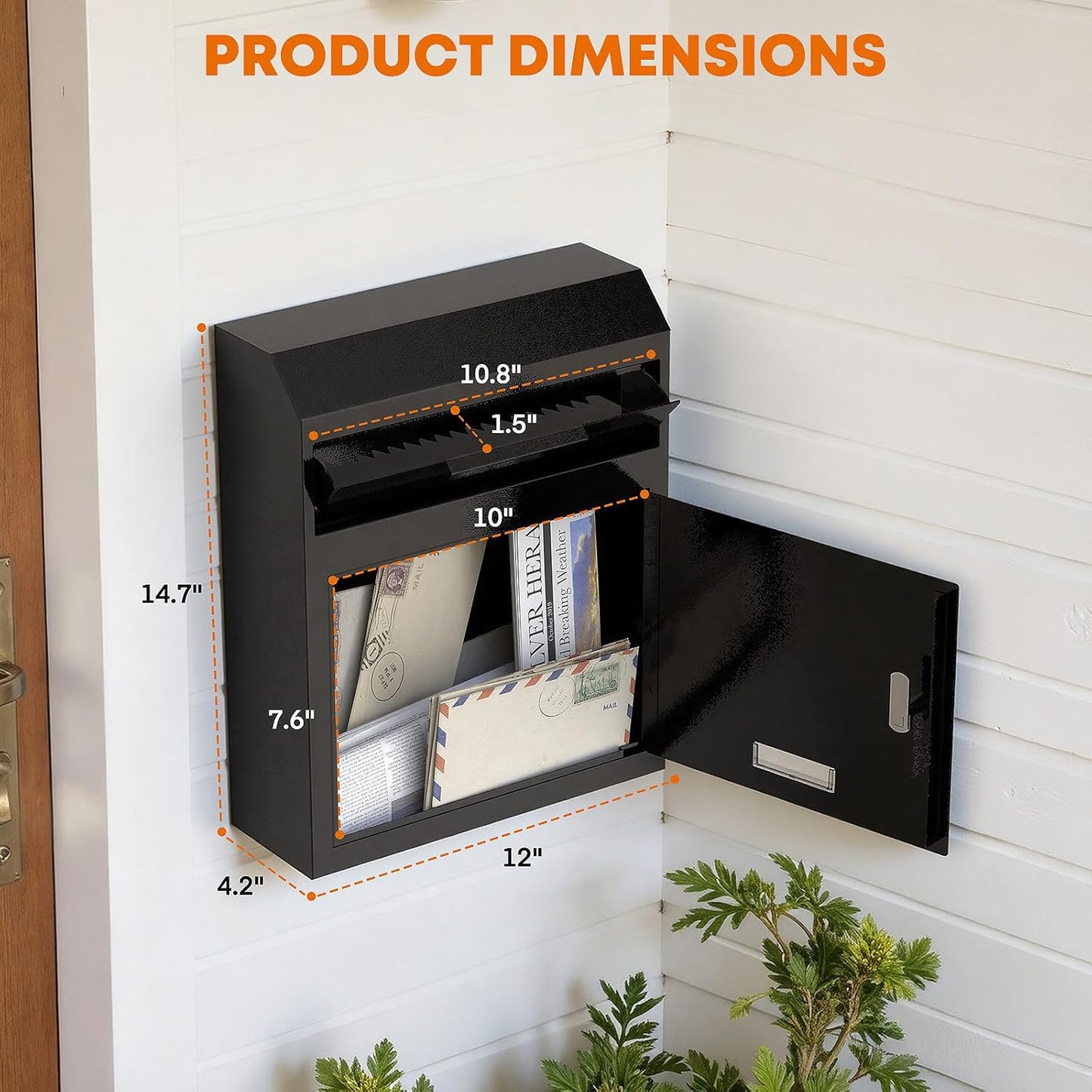 Wall‑Mount Locking Mailbox — Heavy‑Duty Key‑Drop, Anti‑Theft (Black)