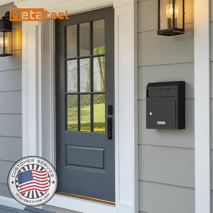 Wall‑Mount Locking Mailbox — Heavy‑Duty Key‑Drop, Anti‑Theft (Black)