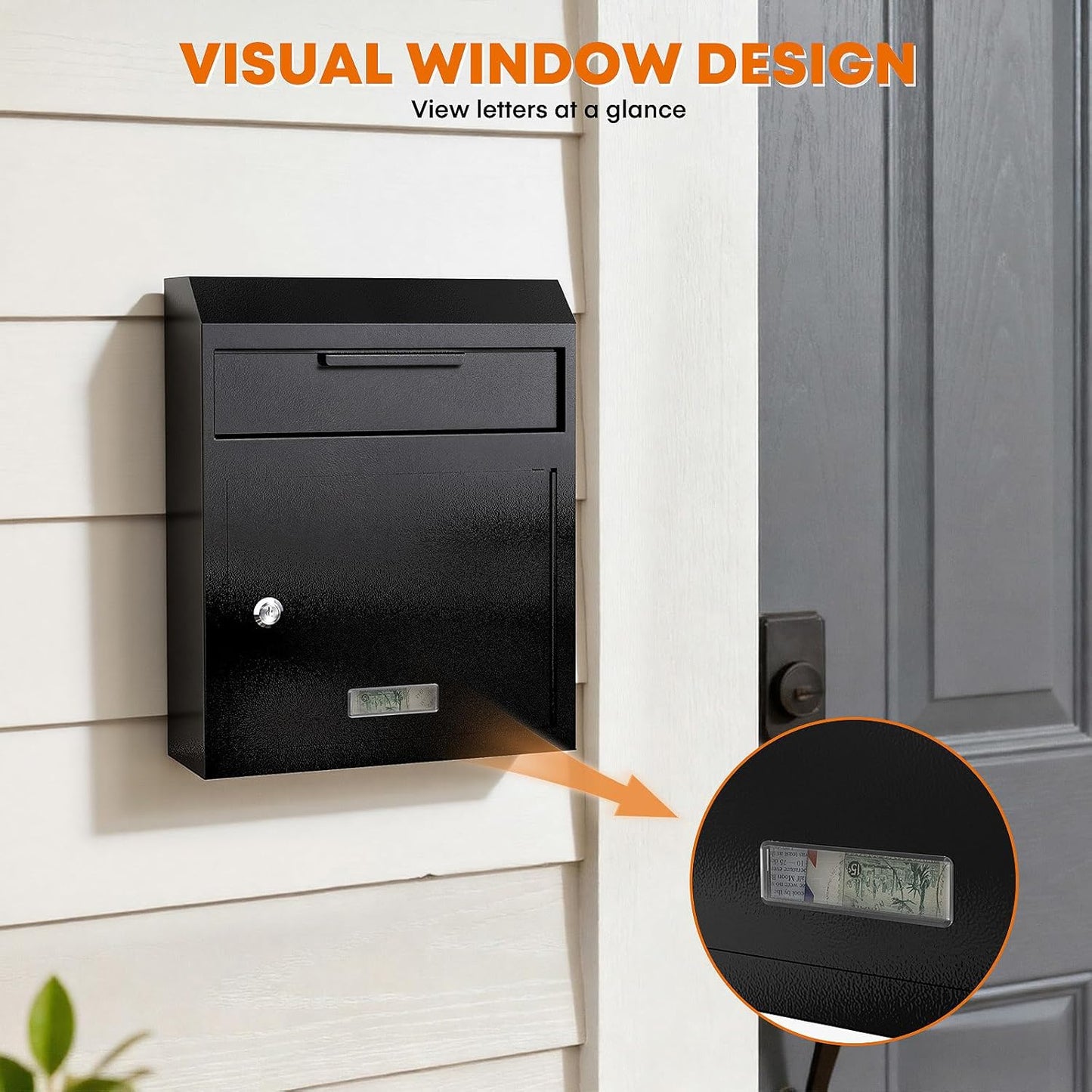 Wall‑Mount Locking Mailbox — Heavy‑Duty Key‑Drop, Anti‑Theft (Black)