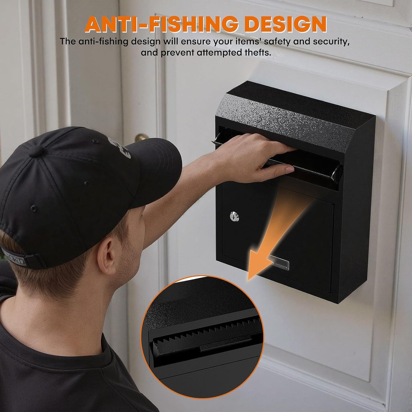 Wall‑Mount Locking Mailbox — Heavy‑Duty Key‑Drop, Anti‑Theft (Black)