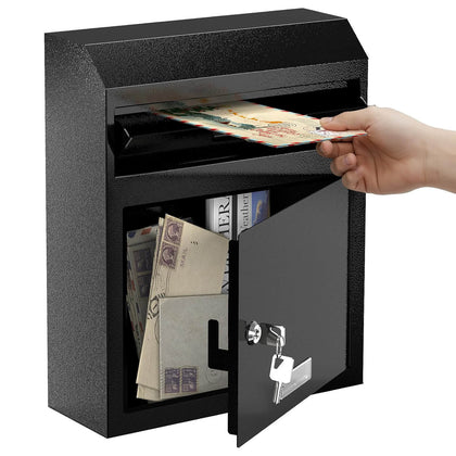 Wall‑Mount Locking Mailbox — Heavy‑Duty Key‑Drop, Anti‑Theft (Black)