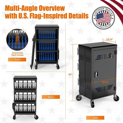 30-Device Laptop & Chromebook Charging Cart | Lockable Mobile Charging Station for K-12 Schools