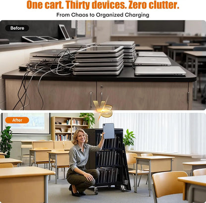 30-Device Laptop & Chromebook Charging Cart | Lockable Mobile Charging Station for K-12 Schools