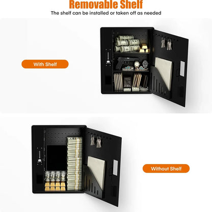 Large Black Hidden Wall Safe Between 16" Studs with Digital Keypad & Backup Keys