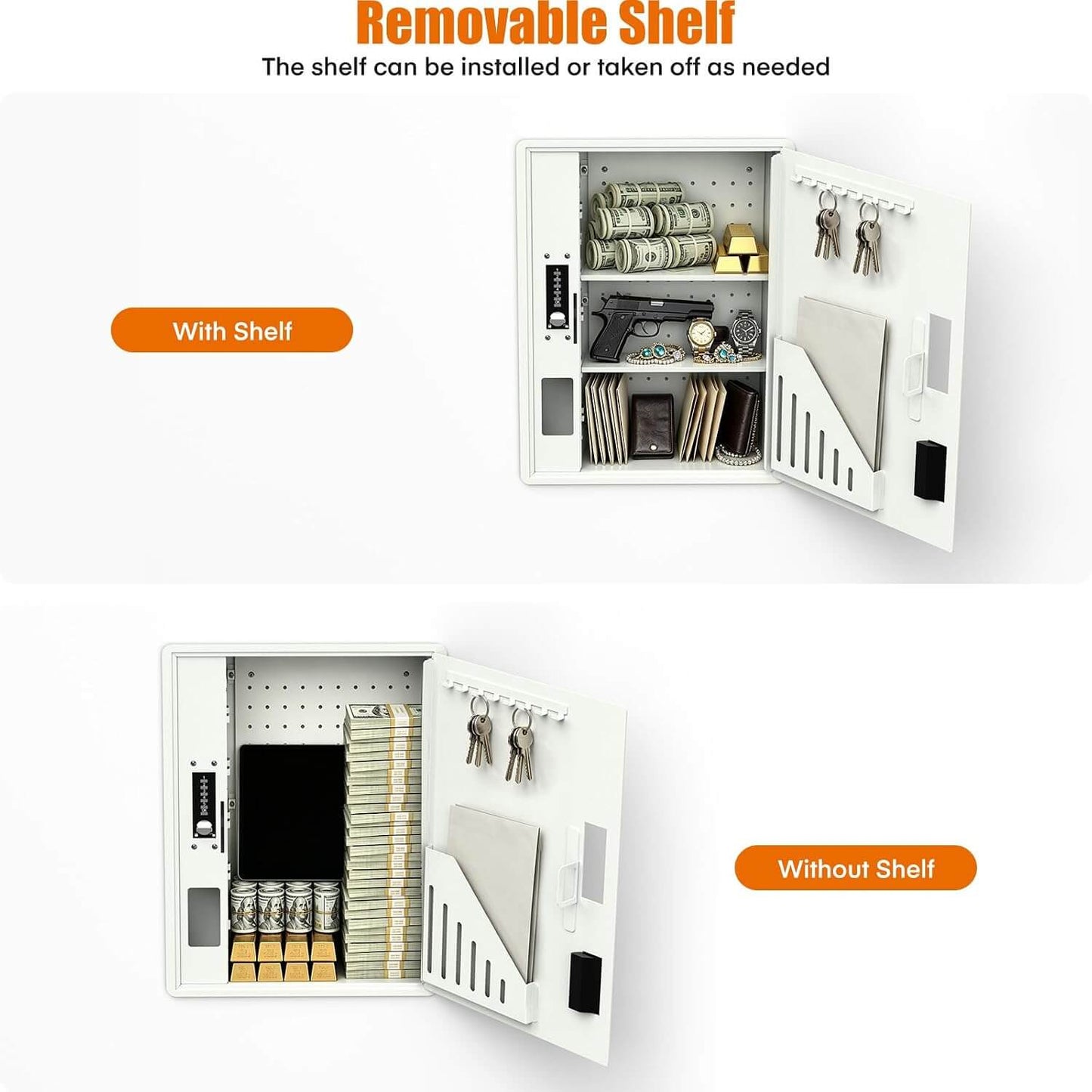 Large Hidden In-Wall Safe Between 16" Studs with Digital Keypad & Backup Keys for Home Security
