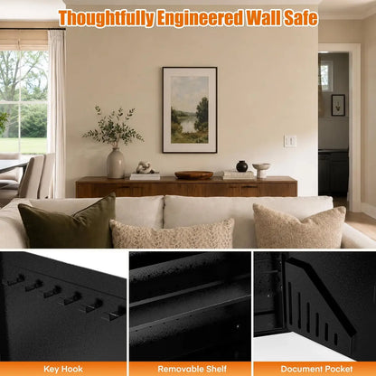 Large Black Hidden Wall Safe Between 16" Studs with Digital Keypad & Backup Keys