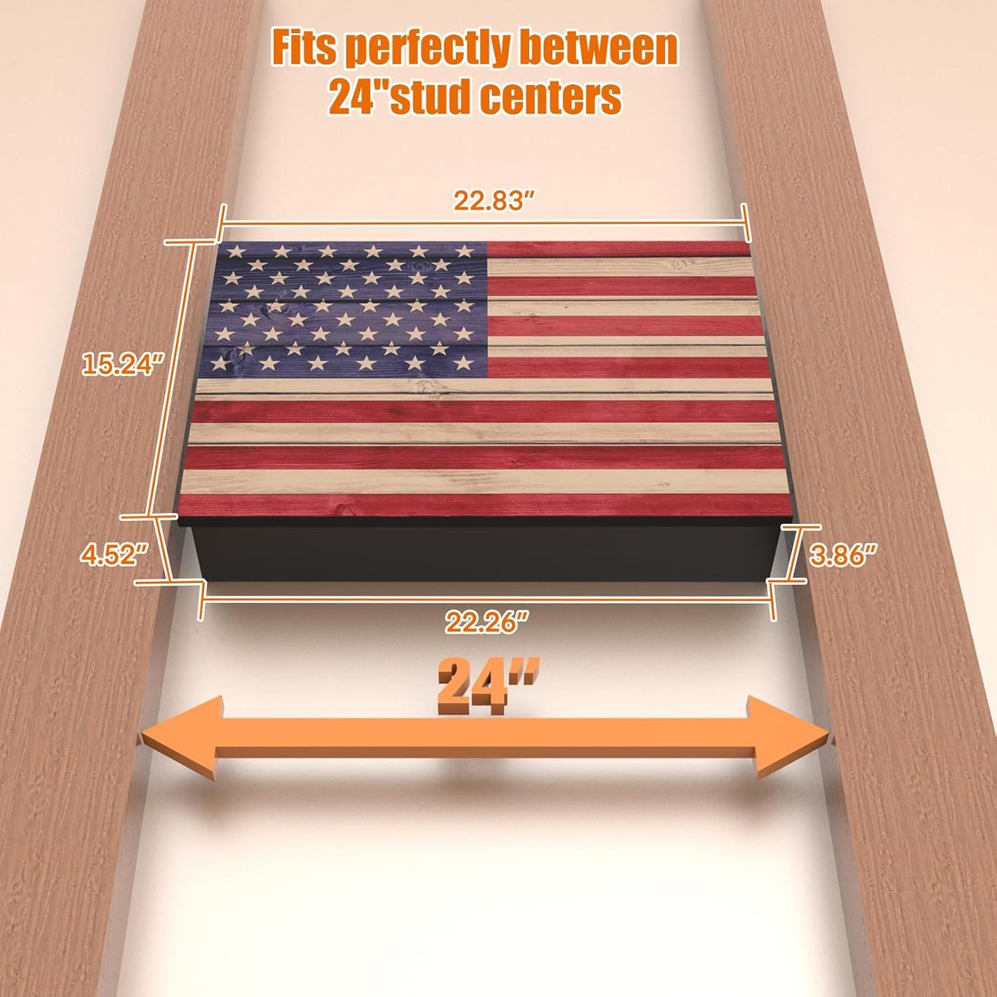 American Flag In-Wall Gun Safe – Key Lock, Magnetic Hooks & Removable Shelf