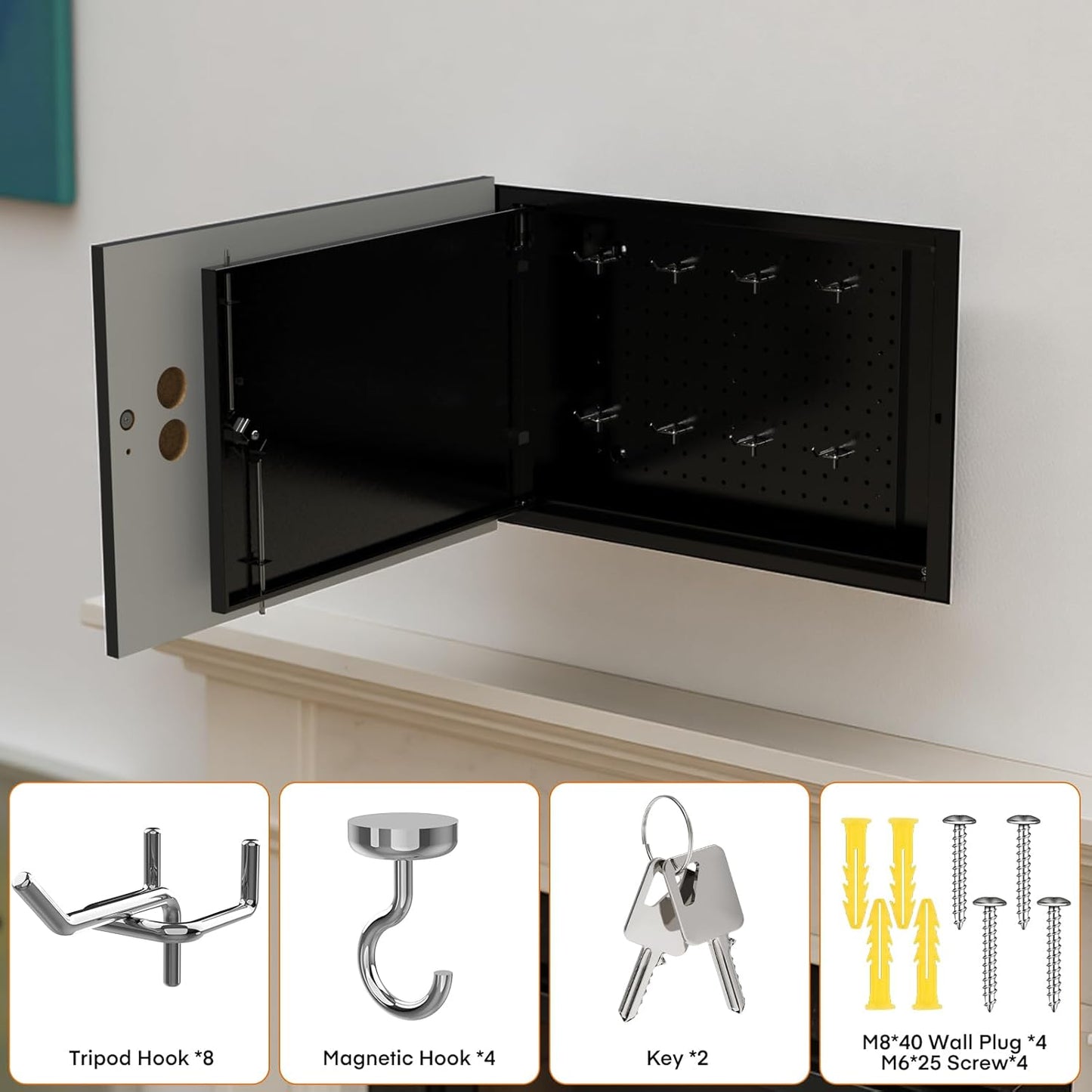 American Flag In-Wall Gun Safe – Key Lock, Magnetic Hooks & Removable Shelf