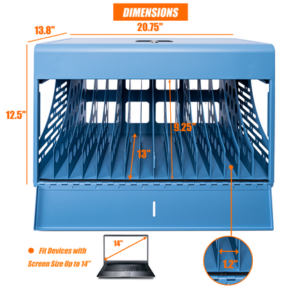 16-Bay Locking Charging Cabinet for Laptops & Chromebooks – Fits devices up to 14-Inch , Cable Management