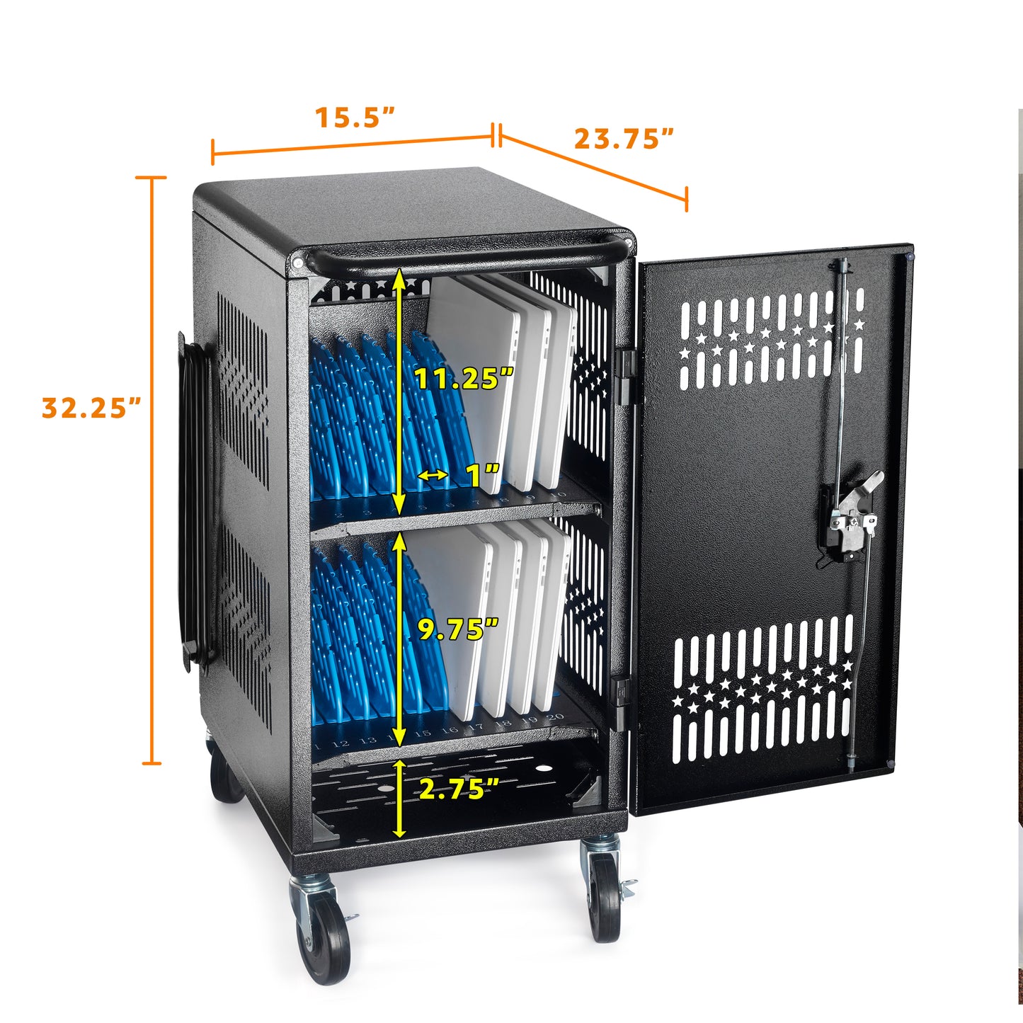 M-C20-H - Pre-Assembled American Style Heavy-Duty 20 Bay Laptop Charging Cart for School Classroom Storing and Charing 20 Chromebook, Laptop, and Tablet