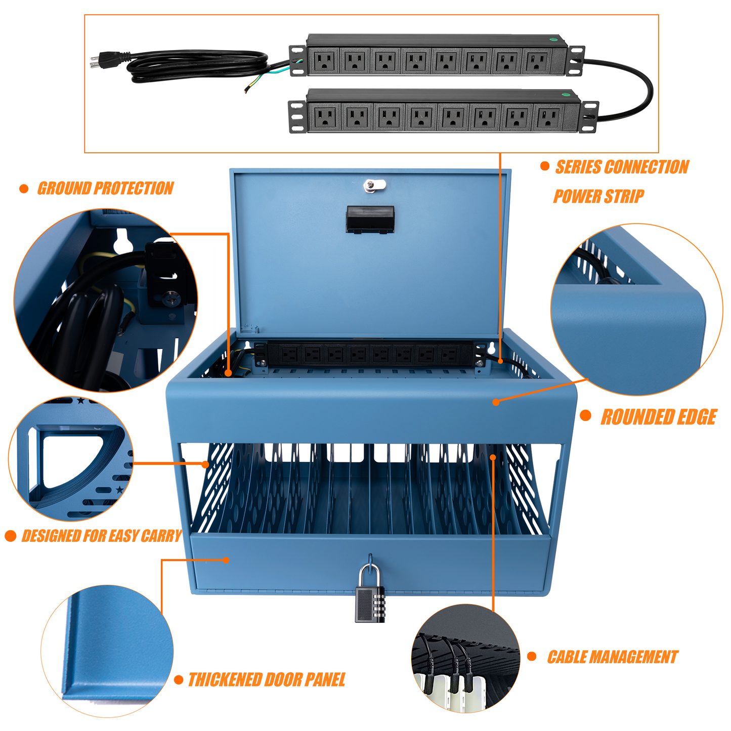 M-CC16B-S - 16 Bay Charging Cabinet for Laptop,Chromebook, Locking Charging Station Lock Box with Cable Management, Charger Storage and 2 Locks Included - Fits 14'' Screensize and 1.2'' Thick Tablets