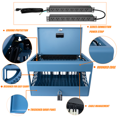16-Bay Locking Charging Cabinet for Laptops & Chromebooks – Fits devices up to 14-Inch , Cable Management