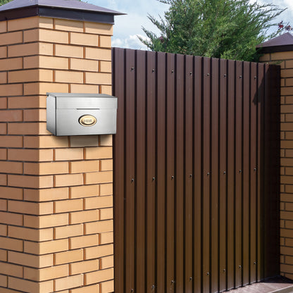 Heavy Duty Stainless Steel Drop Box – Wall Mount Locking Mailbox, Silver